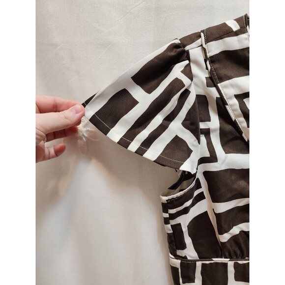 BANANA REPUBLIC WOMENS SIZE 0 BROWN WHITE BLOUSE ARTSY GEOMETRIC SAFARI EXOTIC - Picture 3 of 14